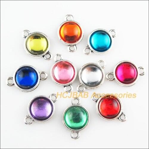 20 New Smooth Charms Mixed Acrylic Round Connectors Tibetan Silver Tone 12x18mm