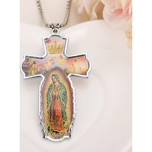 Big Virgin Mary Pendant Necklace chain for Women/Girls,silver Color Lady Jewelry Wholesale Colar Cross Necklaces mother gift