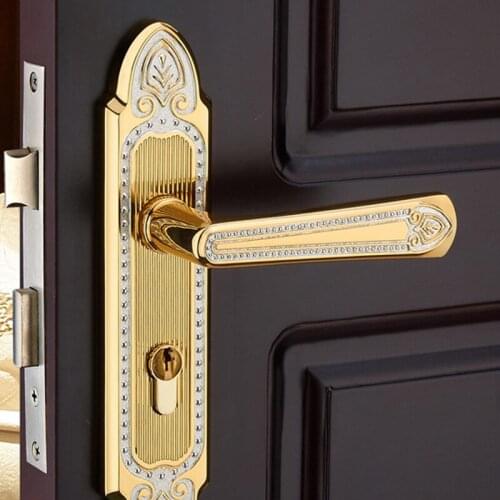 European Ancient ivory white locks gold wooden interior door handle lock Zinc coated copper double bolt door lock Wood mute lock