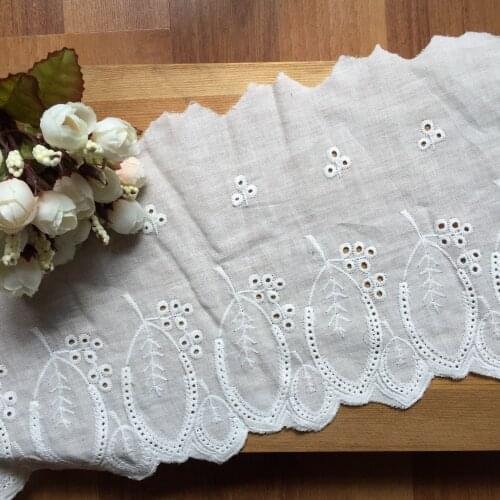 Hot Sale Embroidered Leaf Flower Eyelet Cotton Lace Fabric Trim For Wedding Dress Decor 18cm Wide 5 Yards