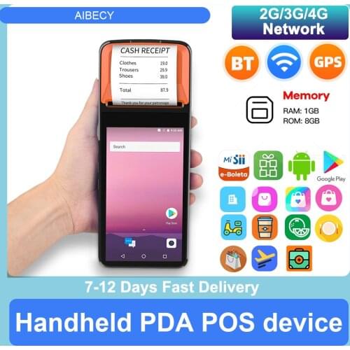 Handheld PDA POS Terminal 4G Communication Camera Receipt Printer 58mm 1D 2D Barcode Scanner Support 4G/WiFi/BT/GPS/USB OTG