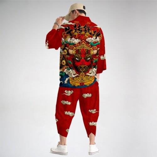 Chinese Couple Kimono Haori Pants Set Vintage Japanese Style Men Traditional Harajuku Streetwear Samurai Cardigan Costume Yukata