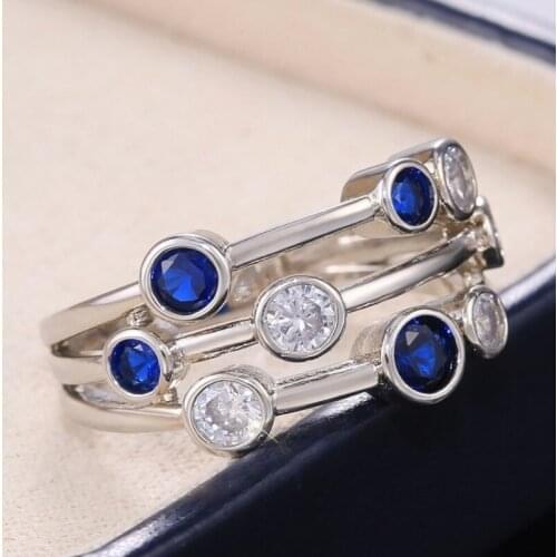 CAOSHI Fashion Simple 3 Row Design Finger Rings for Women Silver Color Inlaid White&Blue Cubic Zirconia Party Jewelry Gift Hot