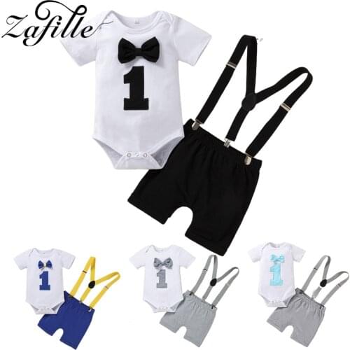 ZAFILLE My First Baby Boy Birthday Outfits Male Newborn Clothes Baby Boy Clothes Sets Party Cake Smash Outfit For Baby Boy