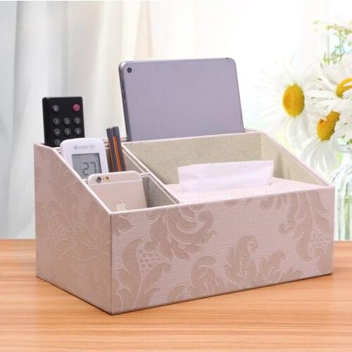 Storage Boxes Home Organizer PU Leather Phone/TV Remote Control Tissue Storage Box Makeup Home Desk Organizer Holder Container