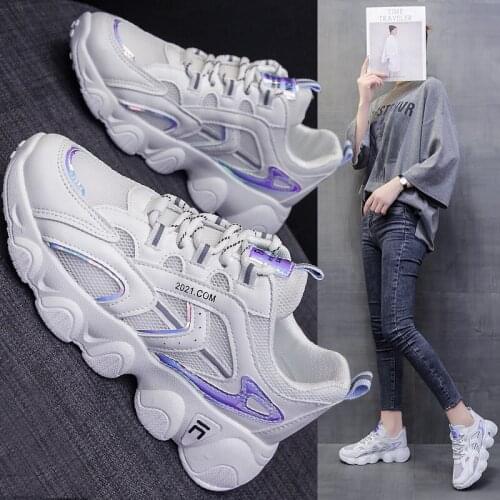 Summer Reflective Mesh Breathable Dorky Dad Shoes Versatile Hollow White Shoes Comfortable Casual Lightweight Womens Sneakers