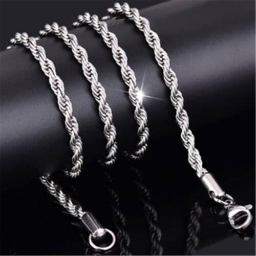 Fashion Titanium Steel Men Version Twist Rope Chain Silver Necklace Jewelry