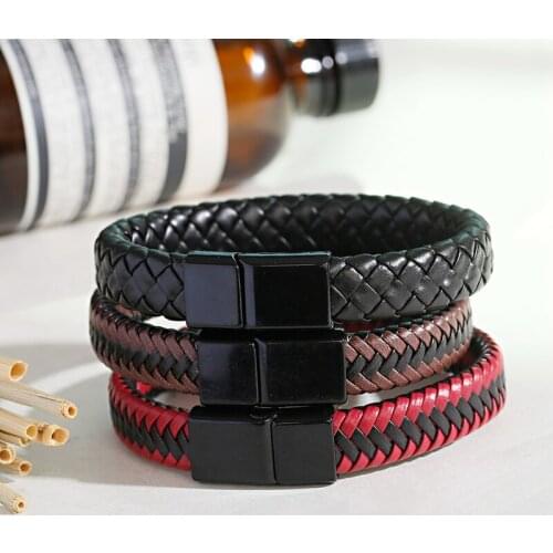 Fashion Men Genuine Braided Leather Bracelets&Bangles Classic Punk Wrist Clasp Bracelets For Women Jewelry