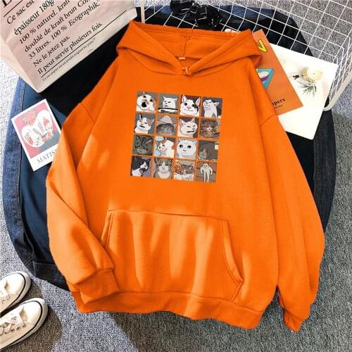 Kwaii Crying Cat Internet Celebrity Print Men Sweatshirt Soft Brand Tops Thermal Vintage Male Hoodie Oversized Coldproof Hoodies