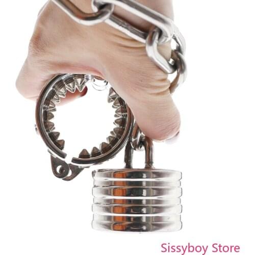Male Chastity Device Spikes Ring Kalis Teeth BDSM Load Weight Spike Teeth Cock Ring Ball Stretcher with Attached Weight
