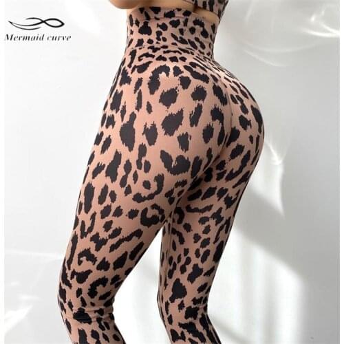 Mermaid Curve Autumn Gym Workout Pants Female Leopard Print High Waist Tight Yoga Pants Quick-Drying Elastic Fitness Leggings