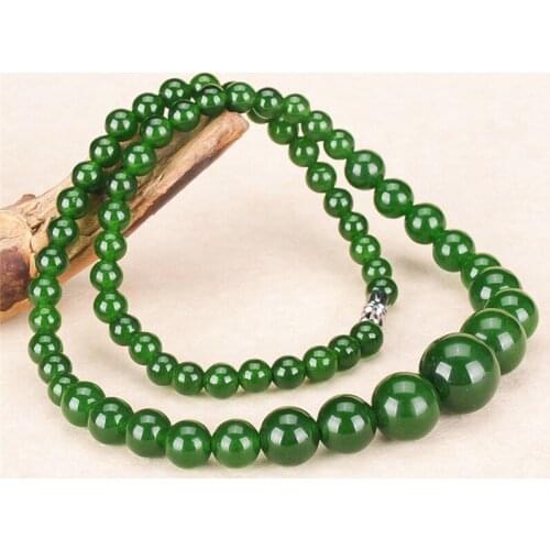 Genuine Natural Green 6-14mm Beads Necklace Jadeite Jewelry Fashion Charm Accessories Lucky Amulet Gifts for Women Her Men