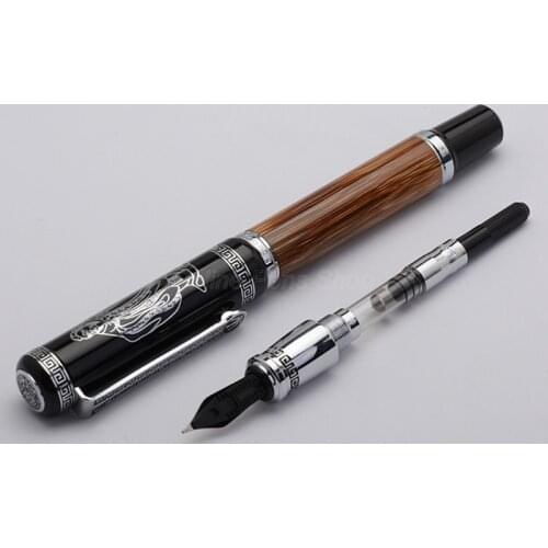 Duke Vintage Confucius Natural Bamboo Metal Embossed Pattern Fountain Pen Iridium Medium Nib 0.7mm Writing Fountain Pen