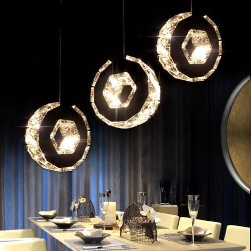 Modern Creative Chrome Panel with LED K9 Crystal Round Ring / Diamond Pendant Lights for Cafe Bar Living Room Lighting Fixture