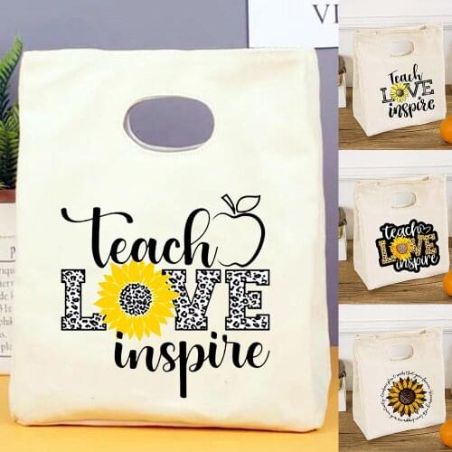 Sunflower Teacher Print Fresh Cooler Bag Portable Thermal Lunch Bags Bento Box Tote School Picnic Food Storage Pouch Best Gifts