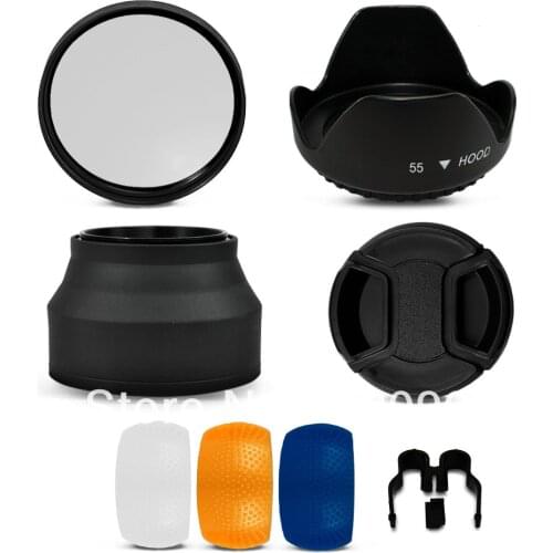 100% GUARANTEE 55MM UV Filter + Flash Diffuser + Lens Hood for Nikon D70 D80 D90 D100 D3000 D3100 D3200 D5000 D5100