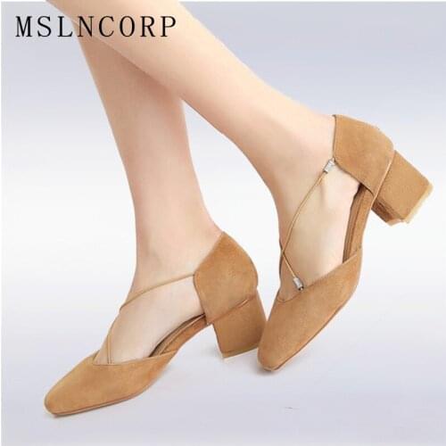 Size 34-43 Cross tied Genuine Leather Sandals Women Square Toe Med Heels Fashion Concise Rome Casual Shoes Comfort Dress Shoes