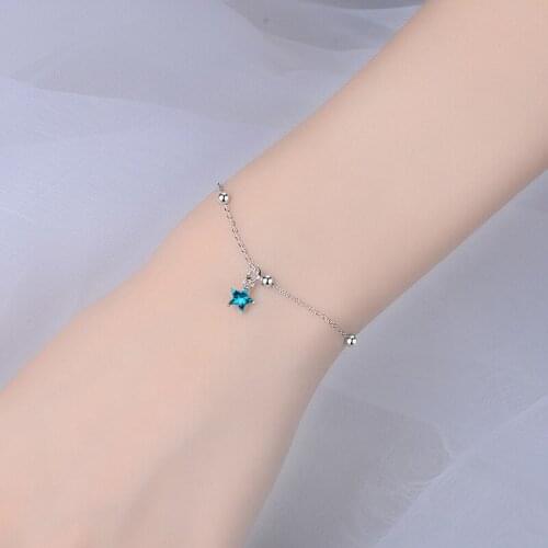 LUKENI Beautiful Crystal Blue Star Bracelets For Women Jewelry Charm 925 Sterling Silver Bracelets Girl Valentines Day Gift Hot