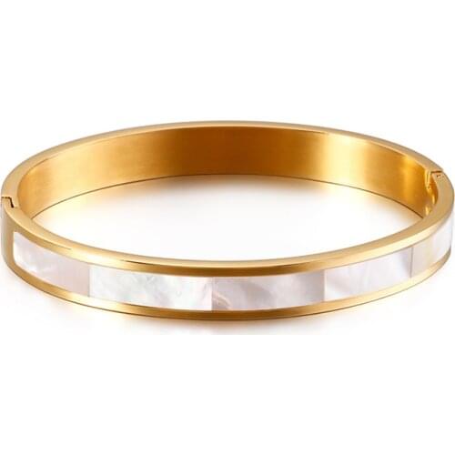 Fashion Luxury Pave Crystal Zircon Shell Bangle Rose Gold Titanium Steel Jewelry Woman Birthday Gift Not Change Color be opened