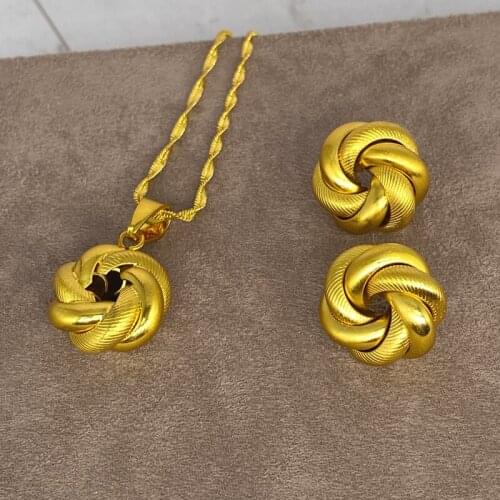 Conjuntos de joyería nupcial Africana chapada en oro de 24K para mujer, collar, pendientes, pulsera, regalos del anillo conjunto