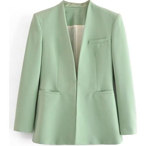 2021 spring and autumn new small suit women fashion casual solid color dark button V-neck flat pocket jacket