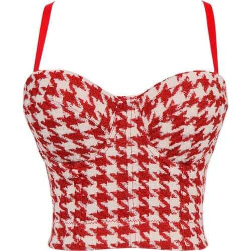 Contrast Colour Lattice Patchwork Winter Women Crop Top To Wear Out Bra Sexy Push Up Bustier Corset Tops Casual Female Top Mujer