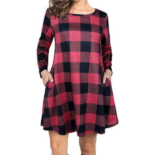 Dresses For Women 2021 Summer Retro Plaid Printing Long Sleeve Short Dress Simple O Collared With Pocket Draped Sundress Платье