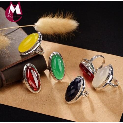 2019 Mosaic Chalcedony Color Stone Initial Adjustable Ring 100% 925 Sterling Silver Fashion Jewelry Women wedding band Ring R29