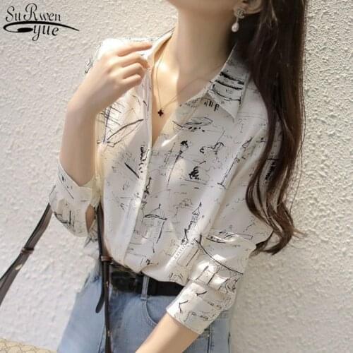 Blusas autumn Long Sleeve Women Blouse Loose Print Chiffon Blouse 2021 Cotton Women Shirt Chic Button Office Lady Clothes 10315