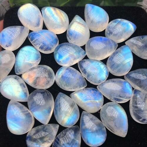 ICNWAY 1bead Natural Moonstone 4x6mm-15x20mm Waterdrop and Oval Flat Nonporous Beads for Jewelry Making Inlay Ring