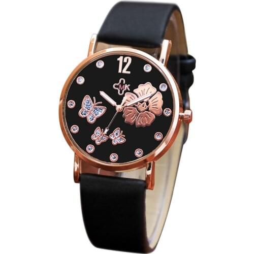 Brand Women Bracelet Watch Fashion Rose Gold Flowers Leather Simple Women Dress Watches Luxury Business Gift Clock Watch