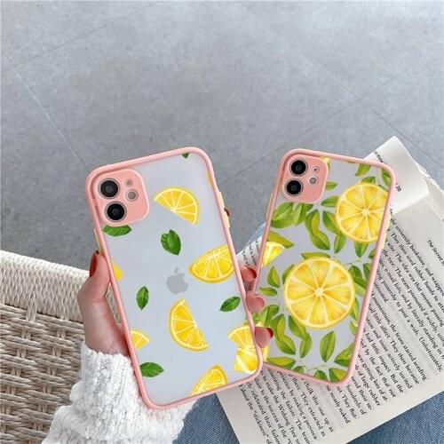 Lemon Phone Case For iPhone 12 11 Mini Pro XR XS Max 7 8 Plus X Matte transparent Pink Cover