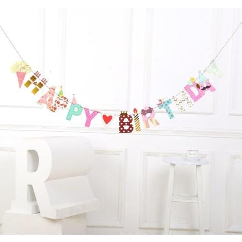 Decorative Bunting Birthday Party Bunting Paper Bunting Birthday Party Flower Colored cartoon Letters