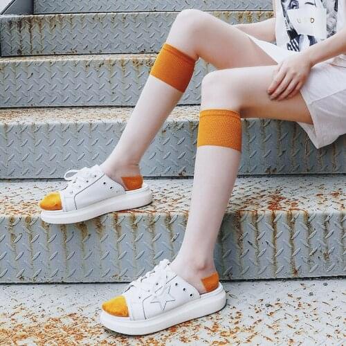 Long tube and knee trend calf socks Transparent crystal glass silk socks Thin Japanese school wind