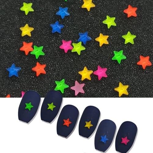 20pcs fluorescent nail art rhinestone 5mm star glass crystal 6 colors for 3D trendy nail accesories 50pcs