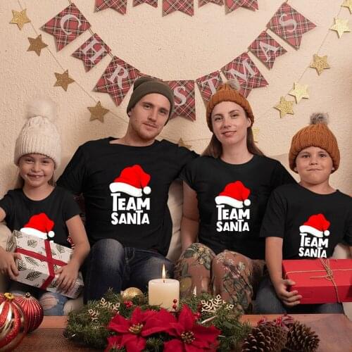 Dad Mom Kids T Shirts Shirt Sleeve Xmas Gift Tees 2020 Party Tops 1pcs Team Santa Printing Christmas Family Matching Clothes