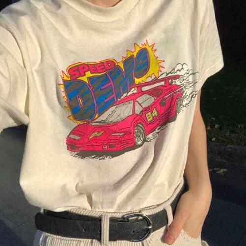 Womens t-shirts Racing print Oversized Tshirt short sleeve Y2K Tops harajuku vintage aesthetic goth graphic punk clothes Hip Hop