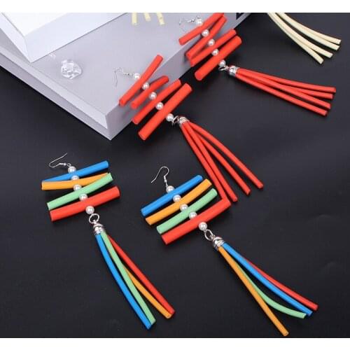 Gothic New Rainbow Handmade Rubber Earrings Women Harajuku Multicolor Long Tassel Drop Earring Strange Cute Pearl Jewelry Gifts