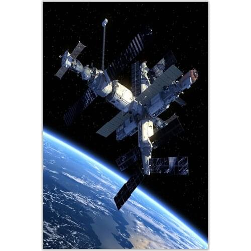 HT014 Spectacular Universe Earth And Moon Space Station Astronaut Silk Fabric Poster Art Decor Indoor Painting Gift