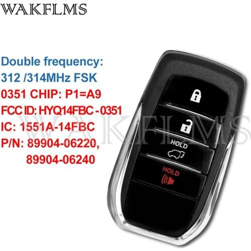 HYQ14FBA 2110 Keyless Entry Go Smart Remote Car Key Fob 312 / 314MHz P1=A8 For Toyota Land Cruiser 2018 2019 89904-60M80