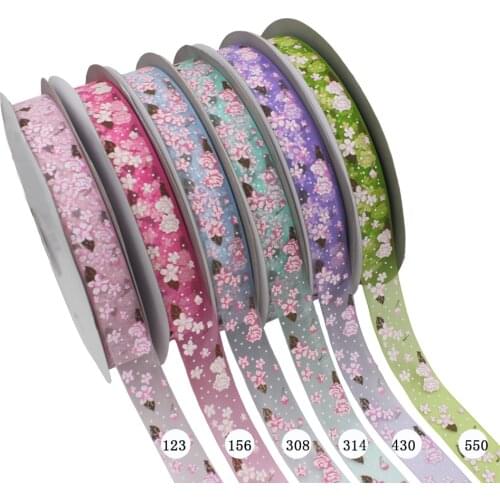 [IuBuFiGo] 10 yards 1"(25mm) Flower Printed Organza Ribbon Gift packing Wedding ribbon Decoration