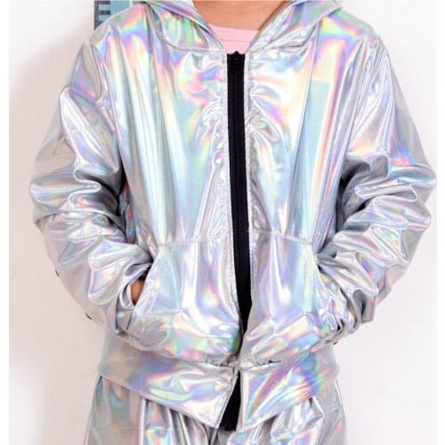 2018 Spring Autumn Kids Audlt Fluorescence bomber Jacket Stage Performance Wear paillette feminina casaco Hip Hop dance coat