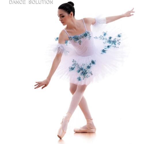 White Spandex Camisole with Sequin Mesh Leotard Tutu for Girl & Women Pre-professional Ballet Costume Ballerina Dancewear BLL011