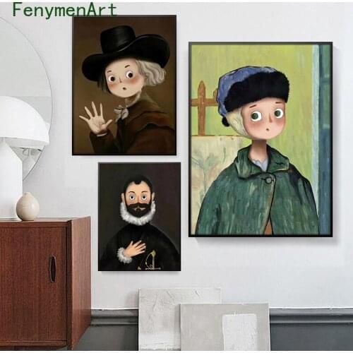 Cute Van Gogh Posters and Prints Retro Characters Canvas Oil Painting Kids Bedroom Home Decoration Modern Art Wall Pictures