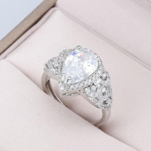 Fashion Luxury Water Drop Rings Inlay Dazzling Zircon High Grade Jewelry For Statement Women Wedding Engagement Accessories