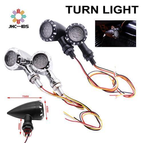 Motorcycle Flashing LED Turn Signals Brake Blinker Light 12v For Harley Chopper Cruiser Bobber Cafe Racer Black Indicator Light