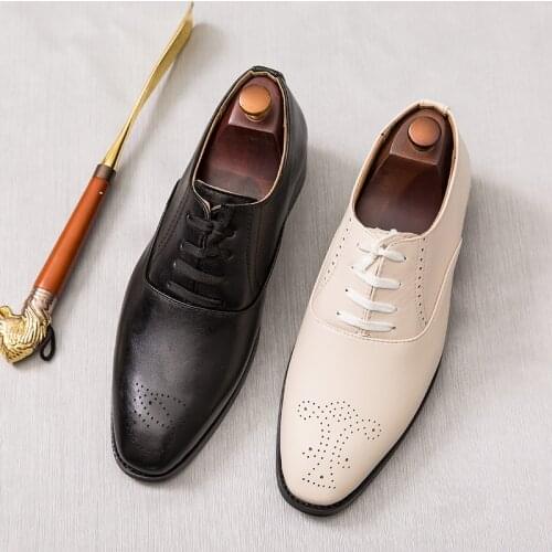 2021 Classic Dress Shoes Men Business Black PU Leather Oxfords Wedding Shoes Spring Autumn Mens White Formal Shoes Plus Size 48