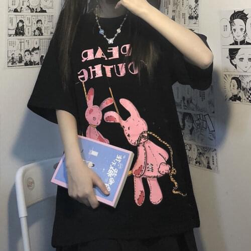 Oversiazed Japanese Anime Harajuku Kawaii Streetwear Punk Summer Short Sleeve Hip Hop Chic Alternative Clothes Women T-Shir