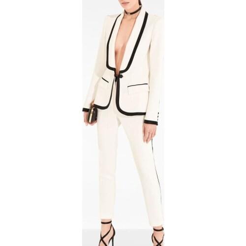 Ivory Slim Fit Women Pantsuits Jacket Women Fashion Long Sleeve Suit Women Elegant Tailored Collar Jacket Suits Female Ladies