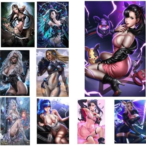 Full square round diamond painting Cartoon Game sexy woman diamond embroidery 5D rhinestone mosaic diamond inlaid pattern Art